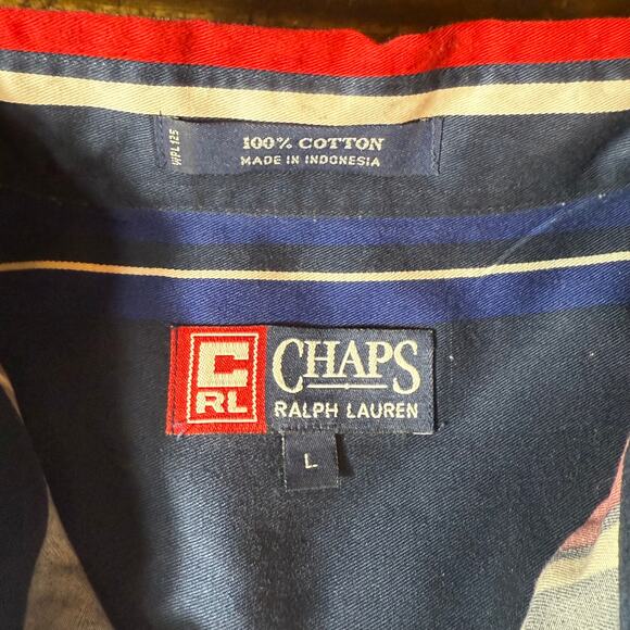 Vintage Chaps Ralph Lauren Shirt Mens Large Striped Vertical Crest Short Sleeve - Picture 3 of 6